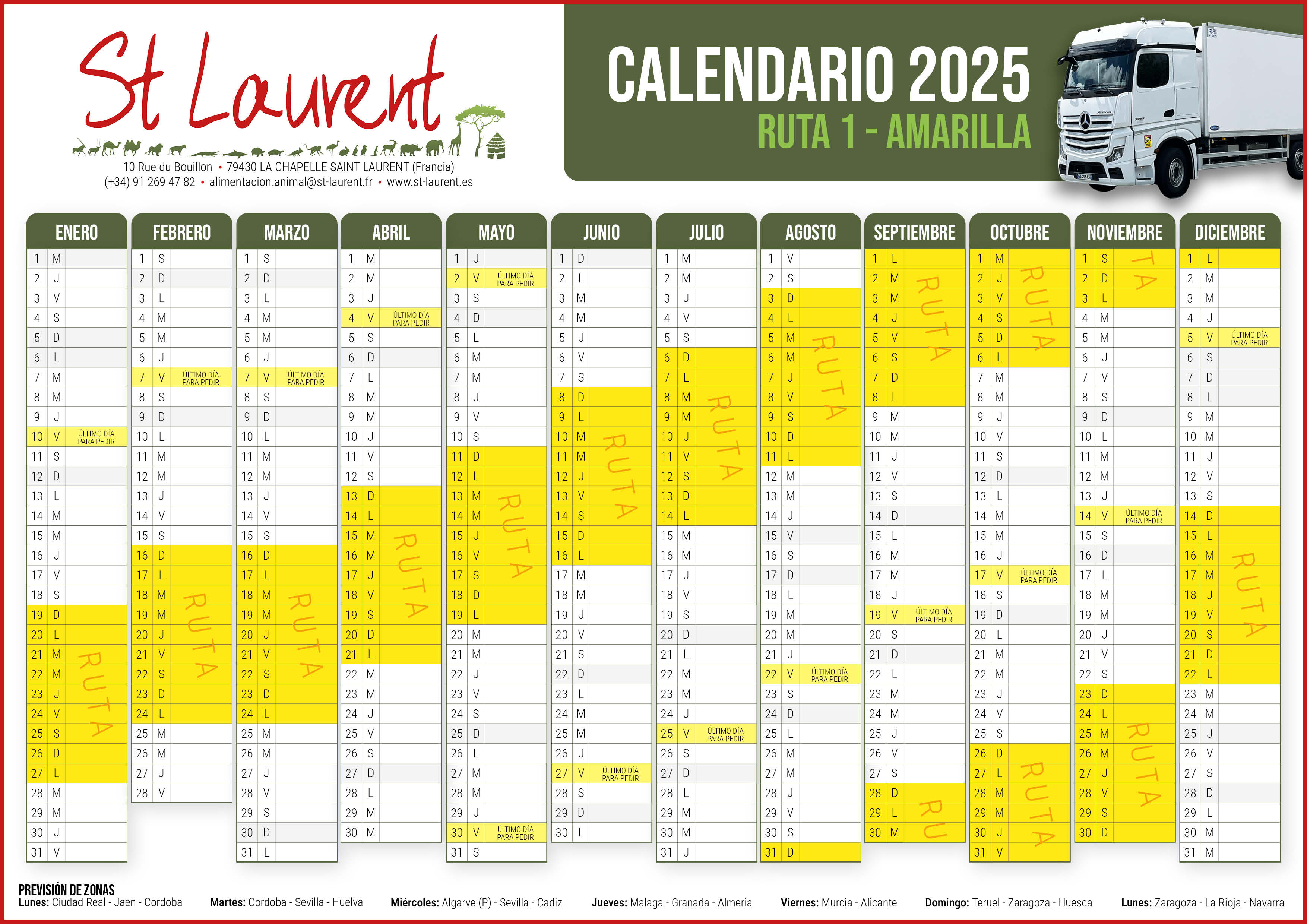 Calendario ruta amarilla 2025